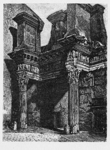 Geschichte des antiken Rom. Forum von Nerva ist eine antike Struktur in Rom, Italien, chronologisch das vorletzte der kaiserlichen Foren. von Unbekannt