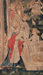 Geschichte von Saint Piat und Saint Eleuthère, auch Tapisserie von Arras genannt. Bestellt von Kanonikus Toussaint Prier, Kaplan des Herzogs von Burgund, Ende des 14. bis Anfang des 15. Jahrhunderts. 22m x 2m. Detail (Tapisserie)