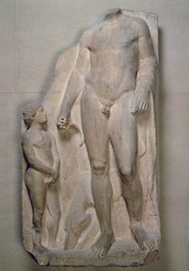 Jäger, Fragment eines Reliefs auf einer Grabstele, attisch, wahrscheinlich frühes 4. Jahrhundert v. Chr. von Unbekannt