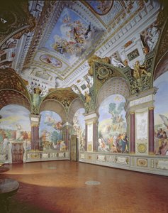 Innenraum des Salons mit Fresken von Giovanni da Sangiovanni, im Pitti-Palast