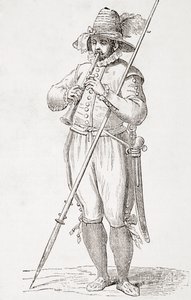 Italienischer Bauer, der Dulzaina spielt, nach einem Werk aus dem 16. Jahrhundert von Cesare Vecellio, aus 