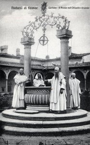Italien, Florenz, Kartause von Galluzzo (Certosa del Galluzzo): der Brunnen im großen Kreuzgang - Postkarte Ende 19. Anfang 20. Jahrhundert von William M. Timlin