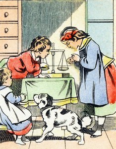 Spiel: Die kleine Händlerin - Alphabet - Kinderunterhaltungen - Bild von Epinal, populäre Serie, um 1890