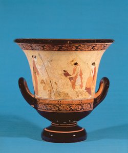 Kalyx-Krater, der Hermes zeigt, wie er den Säugling Dionysos zu den Nymphen bringt, etruskisch, ca. 460 v. Chr. von Unbekannt