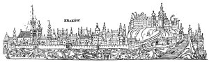 Krakau. Ansicht der Stadt im sechzehnten Jahrhundert. Polen