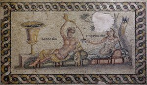 Kratos und Euphrosyne - Mosaik, Akratos und Euphrosyne, Zeugma-Mosaikmuseum, Gaziantep, Südostanatolien, Anatolien, Türkei, Asien von Unbekannter Künstler