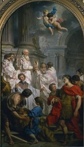 Die Messe des griechischen Ritus von St. Basilius von Cäsarea oder Basilius der Große (330-379), und Ohnmacht des byzantinischen Kaisers Valens, Beschützer der arianischen Häresie. St. Basilius von Cäsarea verteidigt die Nizäner gegen die Arianer