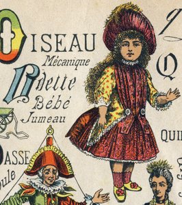 Buchstabe O. Gravur in "ABC Toys". Epinal-Bildgebung in Chromolithographie, um 1890. Kleines Heft mit 8 Seiten. von Unbekannt