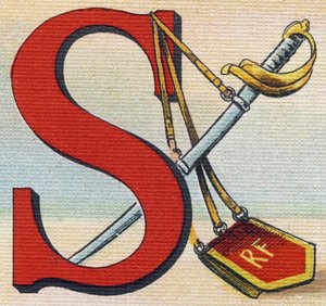 Buchstabe S: Säbel. Gravur in "Alphabet de ma petite fille". Bernardin-Bechet und Fils, Buchhändler-Verleger, Paris, um 1895. von Unbekannt