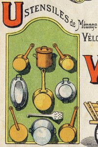 Buchstabe U. Cocote, Herd, Eichhörnchen, Kochtopf... Gravur in "ABC Toys". Epinal-Bildgebung in Chromolithographie, um 1890. Kleines Heft mit 8 Seiten. von Unbekannt