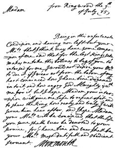 Brief, der um Gnade bittet, geschrieben von James, Herzog von Monmouth nach dem Scheitern seiner Rebellion und am Tag nach seiner Gefangennahme, an die Witwe Königin Catherine von Braganza, 9. Juli
