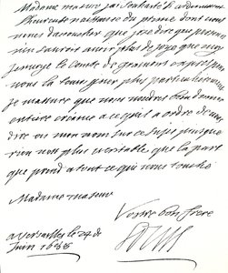 Brief von Ludwig XIV. an Maria von Modena, in dem er ihr zur Geburt eines Prinzen, James Edward, Prinz von Wales, gratuliert von Unbekannt