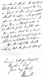Brief von Premierminister Lord John Russell an den Bischof von Durham, in dem er die Aggression des Papstes durch die Errichtung römisch-katholischer Bistümer in England verurteilt, geschrieben in Downing Street, 4. November