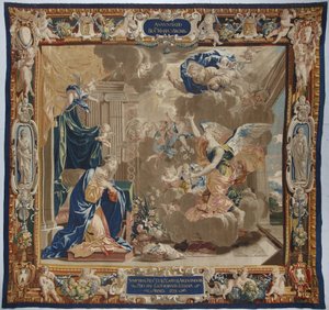 Leben der Jungfrau: „Die Verkündigung“ - Woll- und Seidentapisserie aus der Werkstatt von Pierre Damour nach Zeichnungen von Charles Poerson (1609-1667)