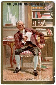 Literatur. Der französische Philosoph Denis Diderot. Bild aus dem Pariser Kaufhaus: Aux Quatre Arrondissements, Frankreich, ca. 1900