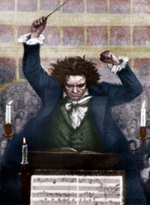 Ludwig van Beethoven dirigiert mit Taktstock - von Katzaroff. Deutscher Komponist