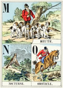 M N O : Meute, Nacht, Hindernis - Das Jagdalphabet, ca. 1890 (Gravur)