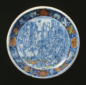 Majolika-Teller mit der Allegorie der Diana, Göttin des Mondes, italienisch von Unbekannt