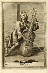 Mann spielt Cello (oder Viola). In Gabinetto Armonico von Filippo Bonanni, Rom von Unbekannter Künstler