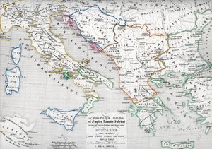 Karte des Byzantinischen Reiches während der Besetzung durch Bulgaren und Italien zur Zeit von Otto I., Otto II. und Otto III., Heiliges Römisches Reich
