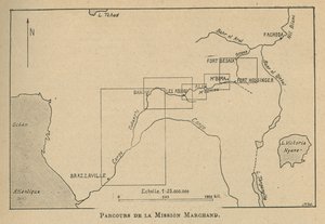 Karte, die die Route der Marchand-Mission im Jahr 1898 zeigt (Lithografie) von Unbekannt