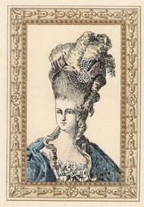 Marie Antoinette, Ehefrau von König Ludwig XVI. von Frankreich, in aufwendiger Frisur gekrönt mit Bändern und Perlen