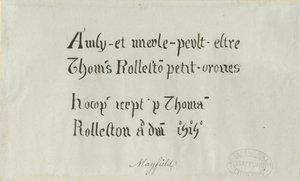 Mayfield Church - Inschrift für Thomas Rolleston: Federzeichnung, nd [?18. Jahrhundert]