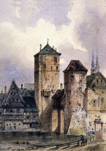 Mittelalterliche Stadt am Rhein, um 1850-1900 von Unbekannter Künstler