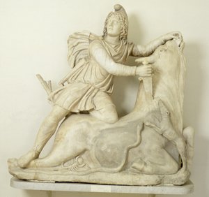 Mithras opfert den Stier, Marmorrelief, römisch, 2. Jahrhundert von Unbekannt