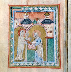 Seite eines Kodex, die die Darstellung im Tempel zeigt, Schatzkammer der Kathedrale von Vercelli von Unbekannt