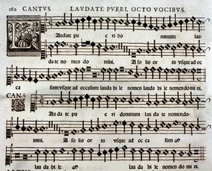 Seite der Partitur von Laudate pueri Psalm mit 8 Stimmen von Tomás Luis de Victoria von Unbekannter Künstler