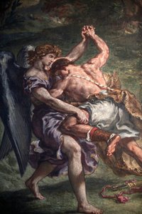 Malerei von Eugène Delacroix in der Basilika Saint-Sulpice, Paris: Jakob kämpft mit dem Engel, Paris, Frankreich von Unbekannt