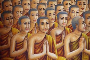 Gemälde, das Mönche darstellt (Buddha zuhören) Udong, Kambodscha