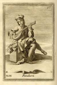 Pandura-Saiteninstrument byzantinischen Ursprungs, Vorläufer der Mandoline. Im „Gabinetto Armonico“ von Filippo Bonanni, Rom
