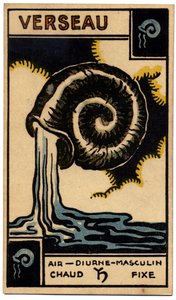Paranormal. Astrologie. Wassermann (der Wasserträger). Astrologische Karte aus: Le Tarot Astrologique, von Georges Muchery, Frankreich