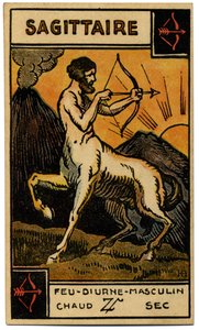 Paranormal. Astrologie. Schütze (der Bogenschütze). Astrologische Karte aus: Le Tarot Astrologique, von Georges Muchery, Frankreich von Unbekannter Künstler