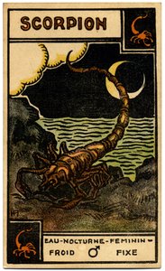 Paranormal. Astrologie. Skorpion (der Skorpion). Astrologische Karte aus: Le Tarot Astrologique, von Georges Muchery, Frankreich