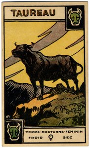 Paranormal. Astrologie. Stier (der Stier). Astrologische Karte aus: Le Tarot Astrologique, von Georges Muchery, Frankreich von Unbekannter Künstler