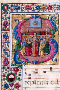 Piccolomini-Bibliothek: Chorbuch, cod. 23.8, ff. 100v mit „Pfingsten“, von Girolamo da Cremona (Detail) von Unbekannter Künstler