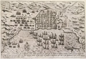Plan von Drakes Angriff auf Santo Domingo, ca. 1595 von Unbekannter Künstler