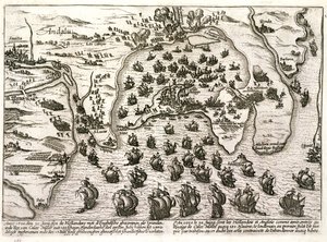 Plan des Hafens von Cadiz im Jahr 1596 zur Zeit des Angriffs von Sir Walter Raleigh