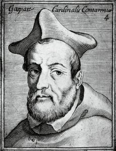 Porträt von Gasparo Contarini (1483-1542), italienischer Kardinal und Bischof, Gravur aus Illustrissimorum, omnique virtutis, et scientiarum laude praestantissimoru virorum icones, von Claudius Pernetus