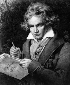 Porträt von Ludwig van Beethoven (1770-1827), deutscher Musiker, komponiert die Missa solemnis, basierend auf dem Gemälde von Karl Joseph Stieler (1781-1858)