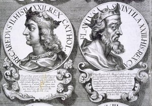 Porträts von Reccared II. und Suintila (Lithografie)
