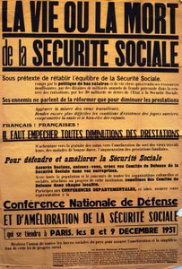 Plakat der CGT (Französische Gewerkschaft) für eine Konferenz über die Sécurité Sociale