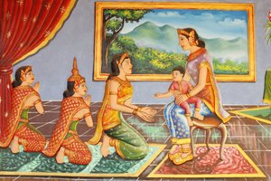 Preah Prom Rath Kloster, Leben des Buddha, Buddhas Mutter stellt ihn seinem Betreuer vor, Siem Reap, Kambodscha von Unbekannt