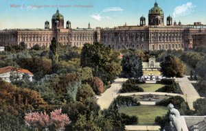 Öffentliche Gärten mit beiden Hofmuseen, Wien, Ende des 19./20. Jahrhunderts (Postkarte) von Unbekannter Künstler
