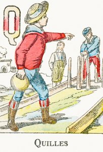 Q : Kegeln - Gravur aus Alphabet der Spiele, um 1890 von Unbekannt