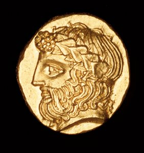 Seltene antike griechische Münze, Gold, Thasos Hemidrachm, Dionysos Gott des Weins um 380 v. Chr. (Foto) von Unbekannter Künstler