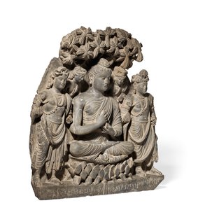 Relief-Triade von Buddha Shakyamuni mit Bodhisattvas, 3.-4. Jahrhundert von Unbekannter Künstler
